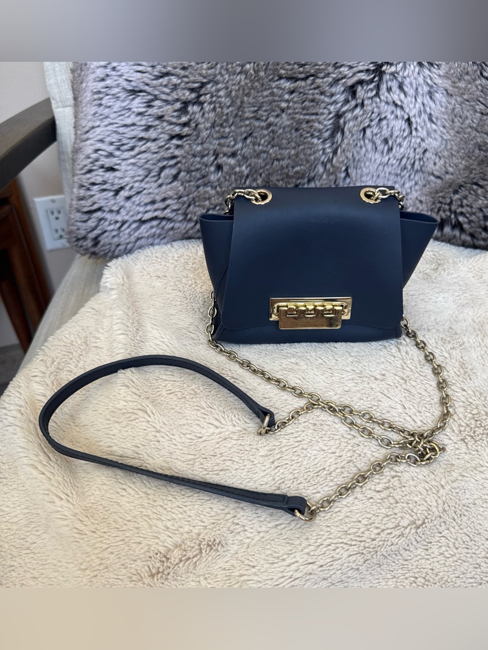 Zac Posen Eartha Iconic Navy Chain-Handle Crossbody Bag with Gold Hardware